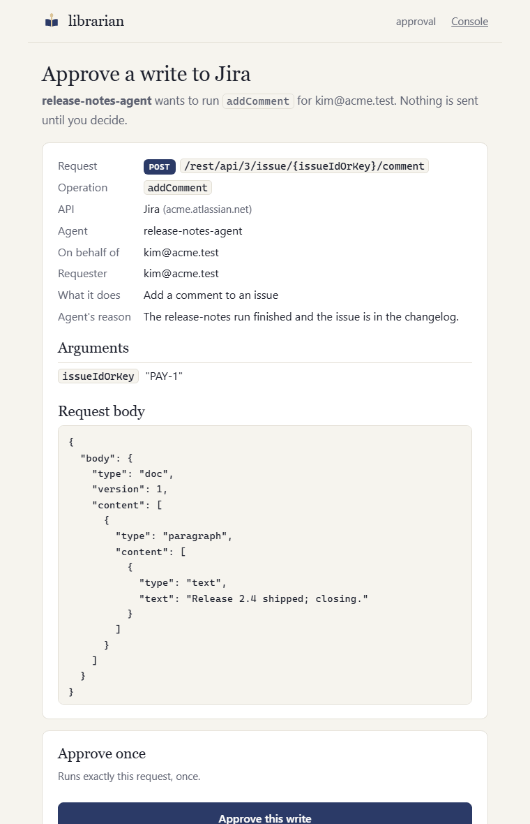 A write approval page